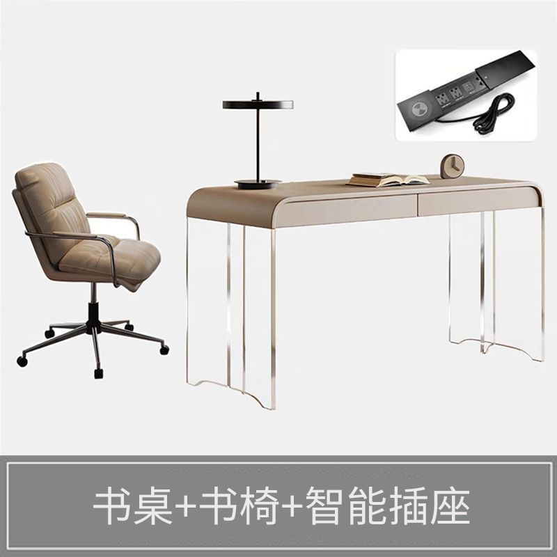 奶油風亞克力懸浮書桌梳妝寫字一體辦公桌前臺諮詢洽談電腦桌ST