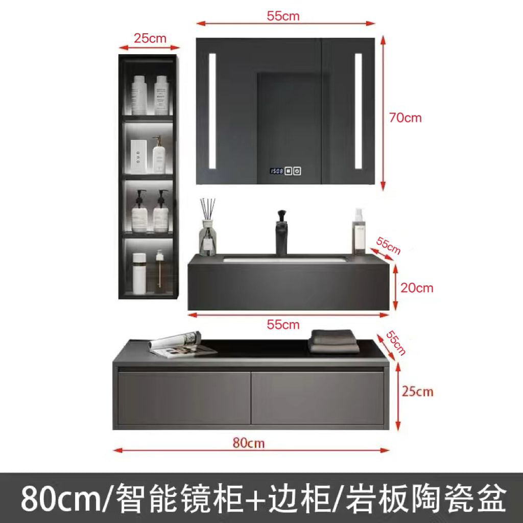 欧琳岩板无缝陶瓷一体盆浴室柜组合酒店风轻奢卫生间洗手洗脸盆柜