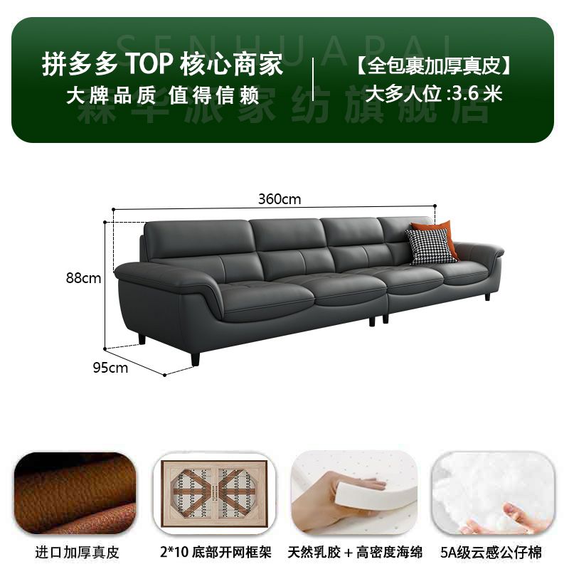 森华派真皮沙发客厅大小户型北欧现代简约轻奢三人位直排铁艺沙发