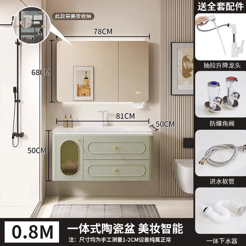 法式橡木浴室柜陶瓷奶油一体组合卫生间洗手池洗脸盆洗手盆洗漱