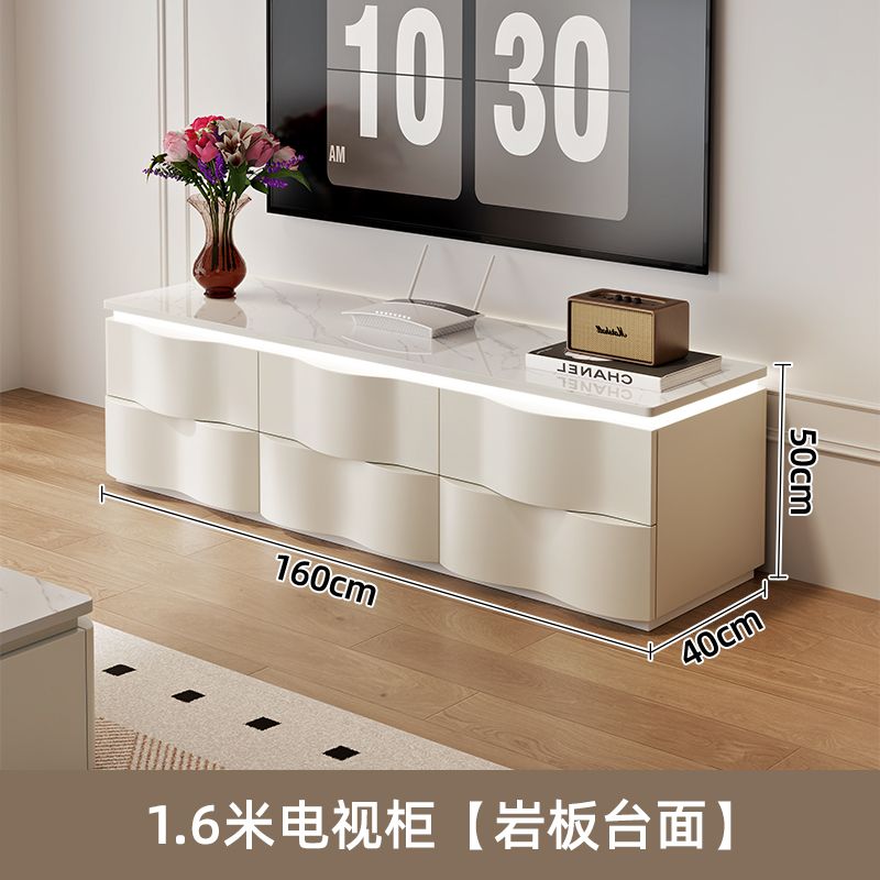 新款奶油风客厅家用落地电视柜现代轻奢氛围灯岩板组合成套收纳柜