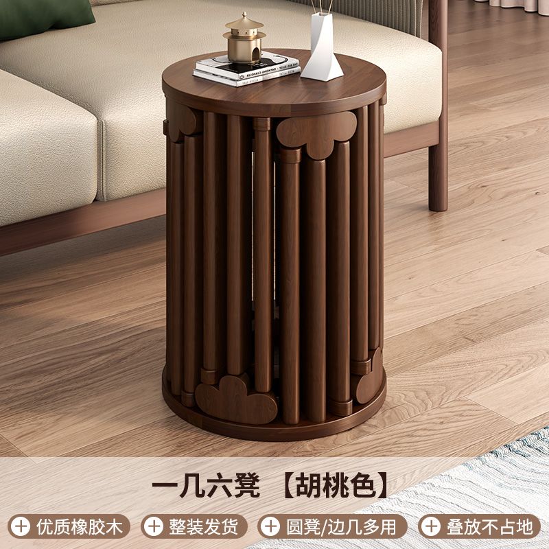 实木可叠放茶几组合凳子叠叠乐圆凳餐桌待客备用凳带滑轮折叠椅子