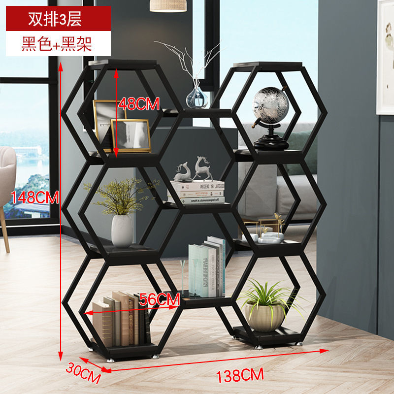 铁艺隔断置物架创意六边形组合架办公室屏风落地式多层书架博古架