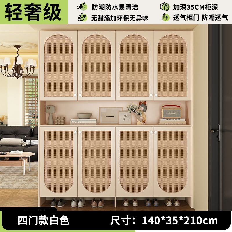 入户收纳鞋柜复古家用藤编门口透气隔断新款玄关靠墙储物落地鞋柜