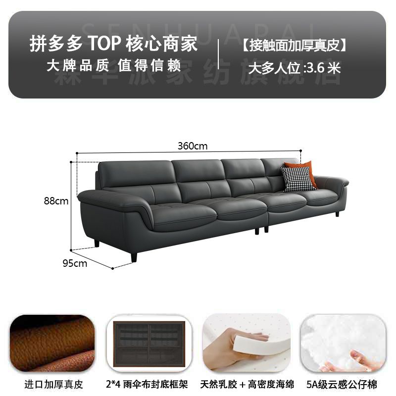 森华派真皮沙发客厅大小户型北欧现代简约轻奢三人位直排铁艺沙发