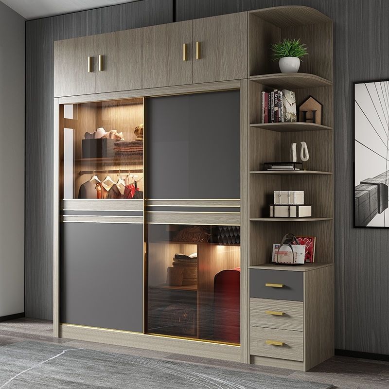 推拉门衣柜大衣柜玻璃门现代北欧简约家用卧室家具高组合组装衣橱