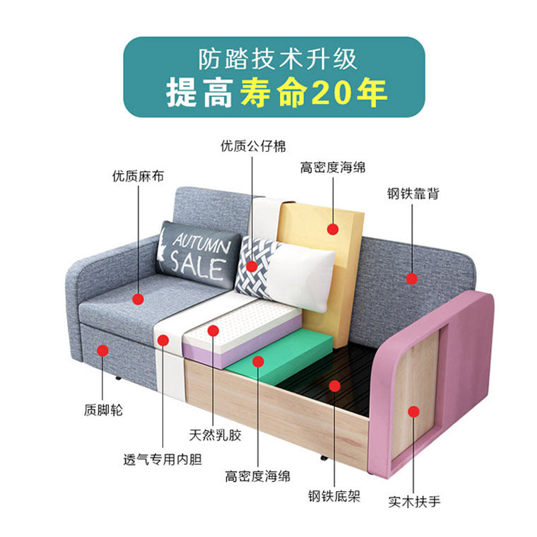 可折叠客厅沙发床两用小户型双人可拆洗乳胶布艺1米8变床一件代发