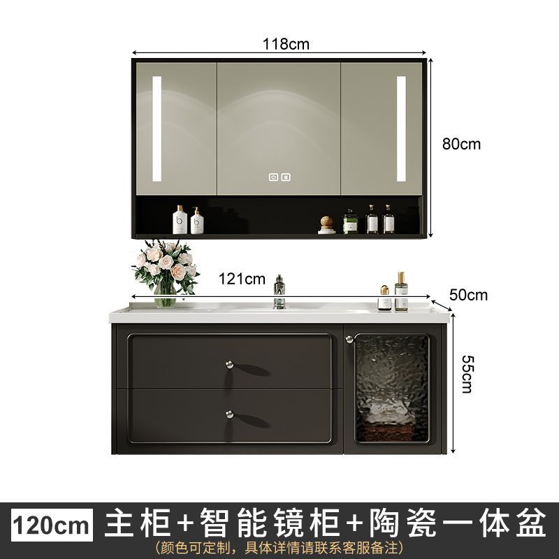 法式一體盆浴室櫃組合隱形風水鏡隱藏式鏡櫃衛生間洗漱臺洗手盆櫃