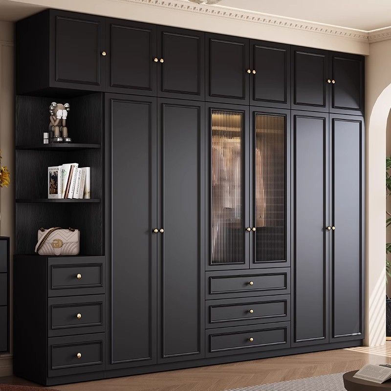 中古风黑色衣柜家用卧室小户型暗黑系美式经典复古成品大衣橱法式