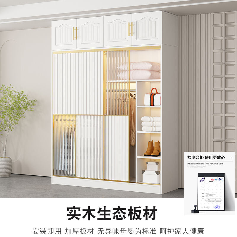 法式轻奢衣柜实木现代简约卧室家用玻璃门梳妆台组合衣橱组装衣柜