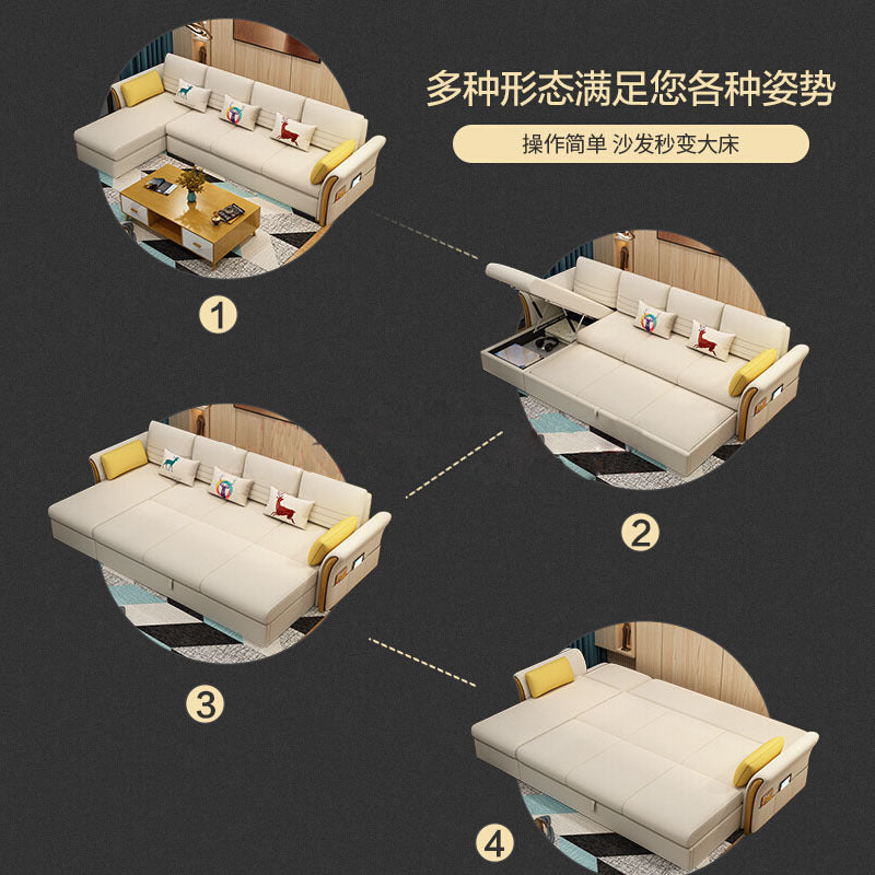 多功能伸缩布艺沙发床 客厅休闲组合转角带储物双人贵妃沙发床