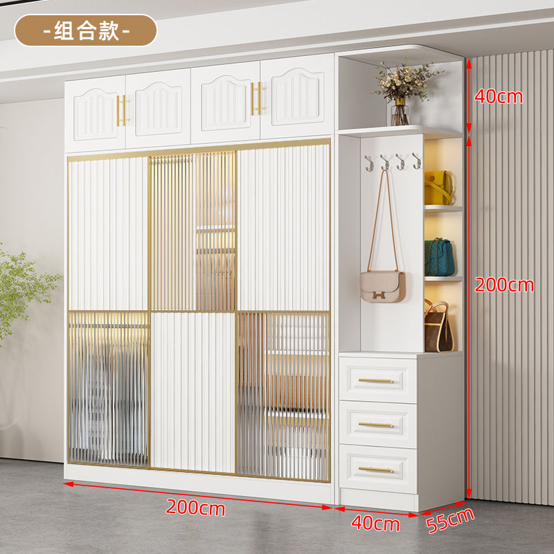 法式轻奢衣柜实木现代简约卧室家用玻璃门梳妆台组合衣橱组装衣柜