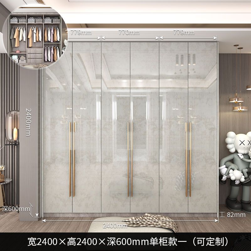 轻奢衣柜家用卧室玻璃门简约现代小户型亮光实木衣柜带梳妆台定制