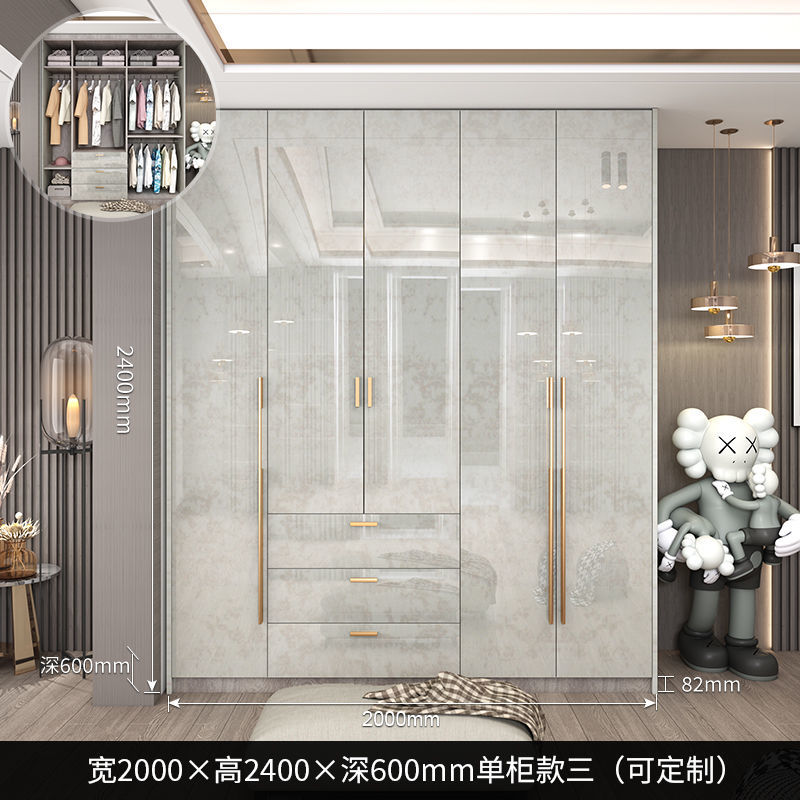 轻奢衣柜家用卧室玻璃门简约现代小户型亮光实木衣柜带梳妆台定制