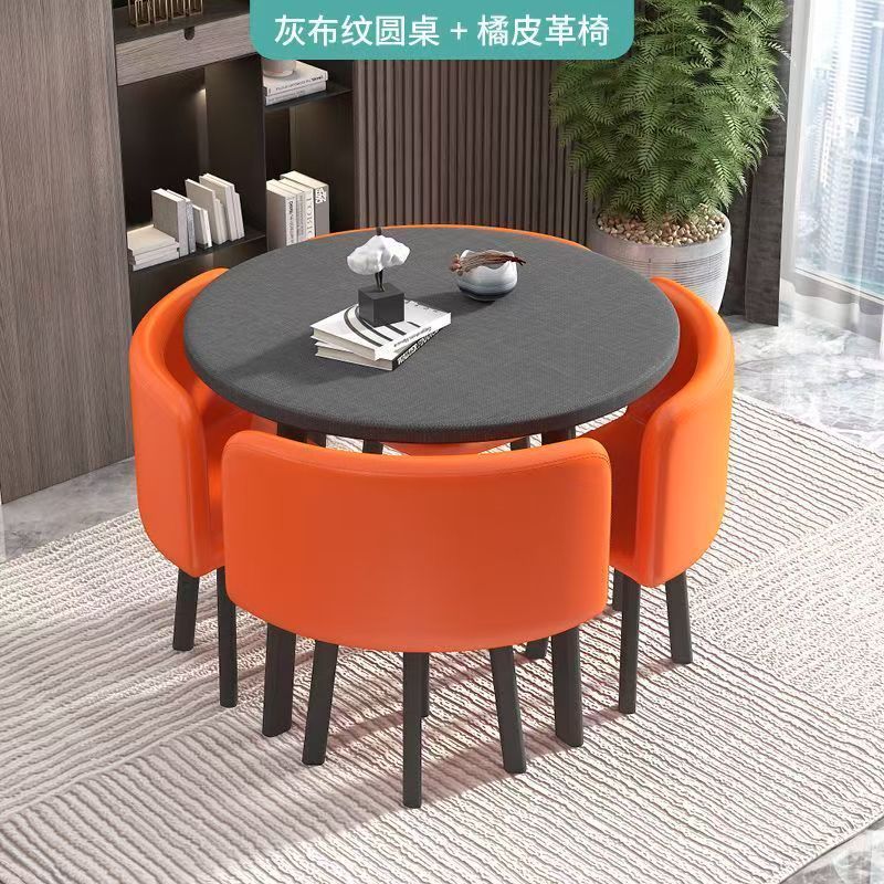 家用收纳小户型餐桌洽谈桌椅接待简约餐桌椅组合圆桌可收纳餐桌