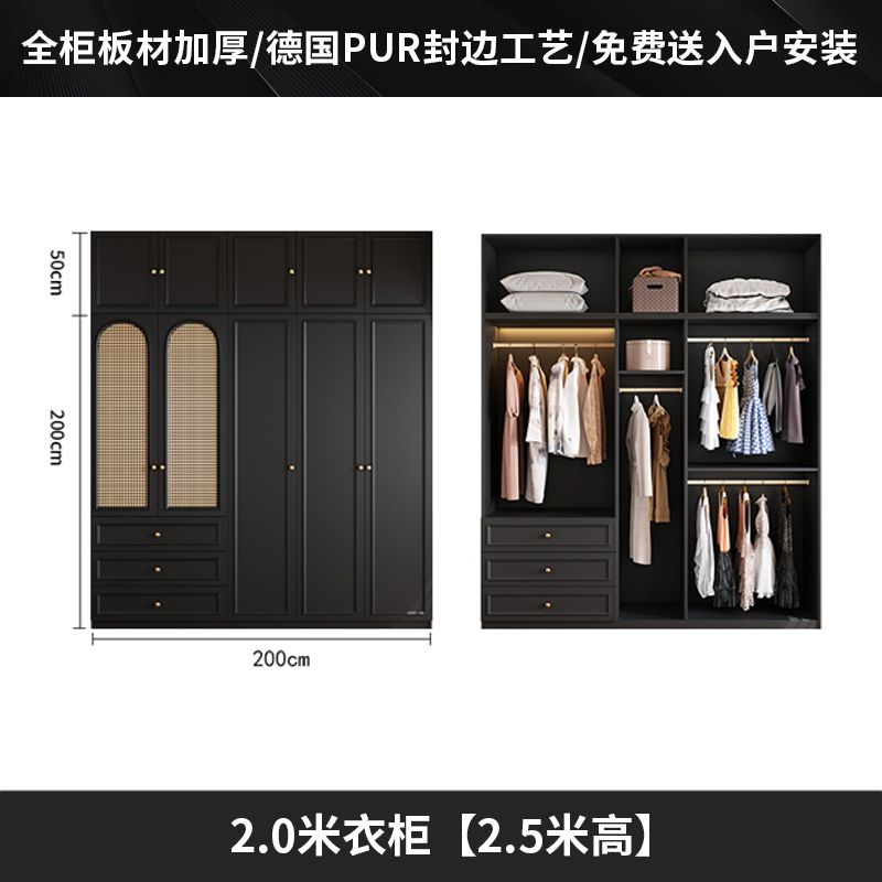 中古风衣柜黑色柜子衣柜家用卧室小户型现代简约边柜顶柜现货美式