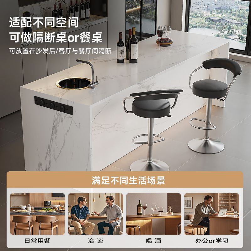 意式吧台家用中岛台餐桌一体开放式厨房大理石水槽定制倒台