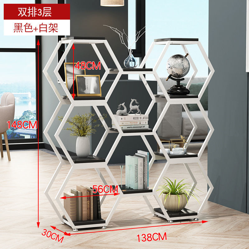 铁艺隔断置物架创意六边形组合架办公室屏风落地式多层书架博古架