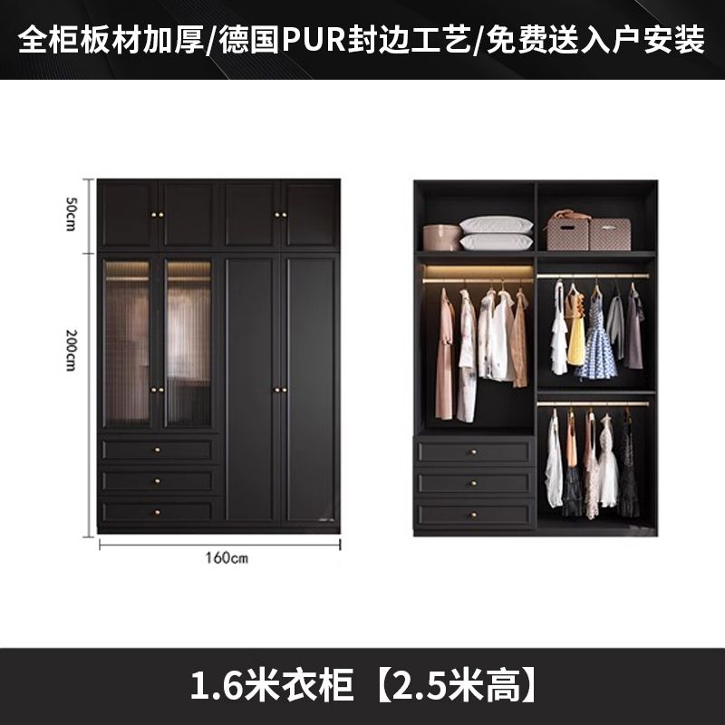 中古风衣柜黑色柜子衣柜家用卧室小户型现代简约边柜顶柜现货美式