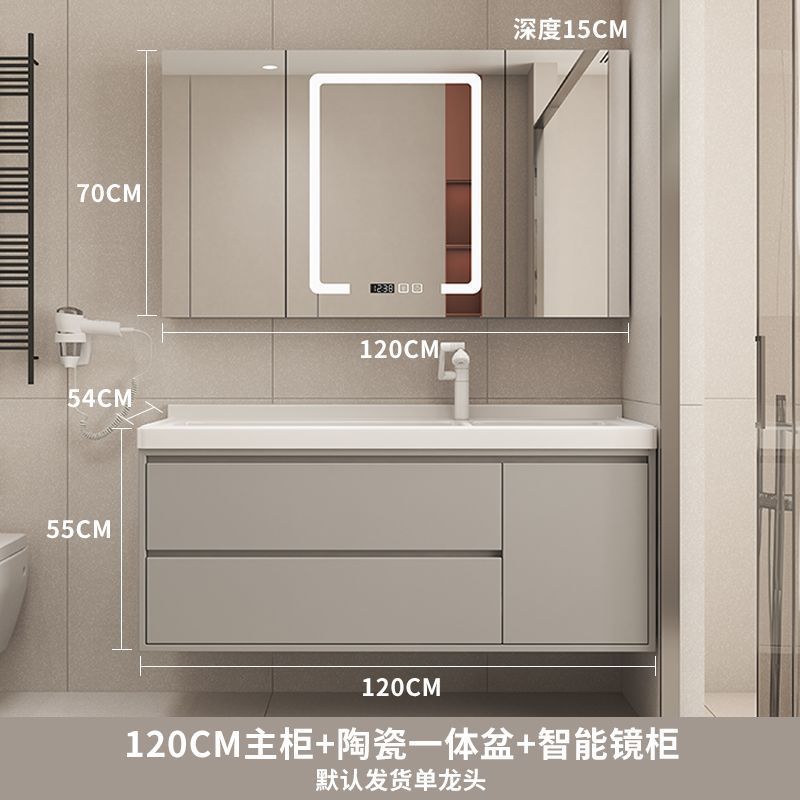 簡約雙盆陶瓷一體盆浴室櫃組合陽臺洗衣池洗手臉盆組合櫃帶搓衣板
