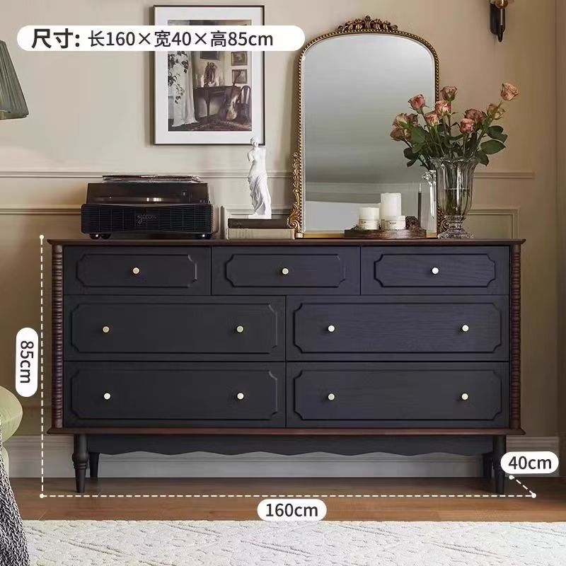 法式中古风实木八斗柜卧室美式乡村收纳储物柜床尾置物柜玄关柜子
