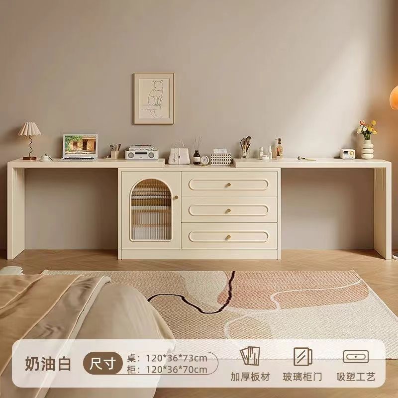 梳妆台卧室简约现代床头柜化妆台收纳柜一体2024新款奶油风化妆桌