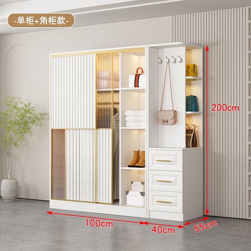 法式轻奢衣柜实木现代简约卧室家用玻璃门梳妆台组合衣橱组装衣柜