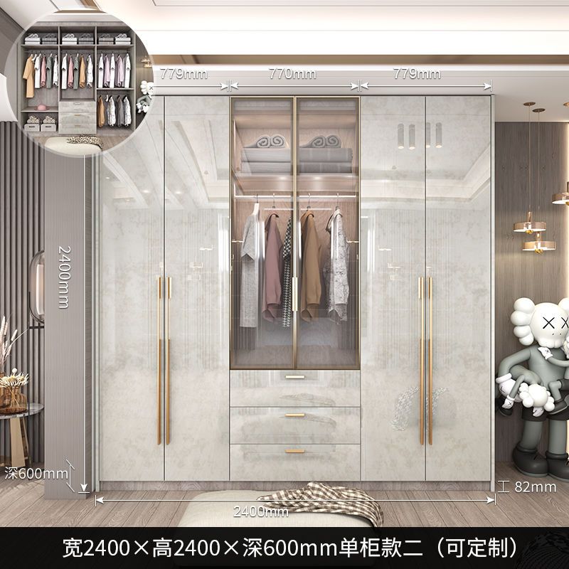 轻奢衣柜家用卧室玻璃门简约现代小户型亮光实木衣柜带梳妆台定制