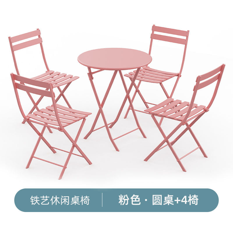 户外桌椅可折叠组合室内圆桌组合三件套露台户外折叠休闲铁艺桌子