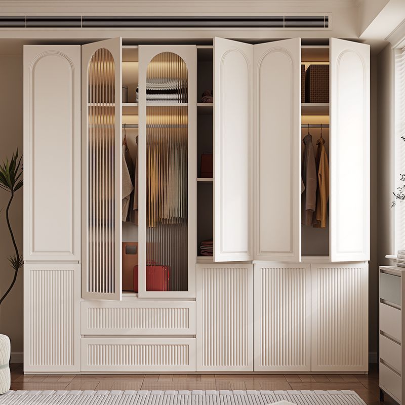 法式奶油风分段式衣柜家用卧室免拉手对开门衣服柜子一门到顶衣橱