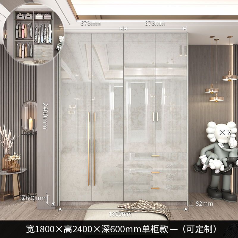 轻奢衣柜家用卧室玻璃门简约现代小户型亮光实木衣柜带梳妆台定制