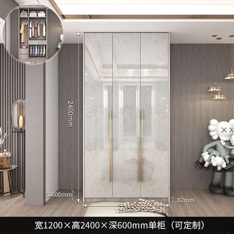 轻奢衣柜家用卧室玻璃门简约现代小户型亮光实木衣柜带梳妆台定制