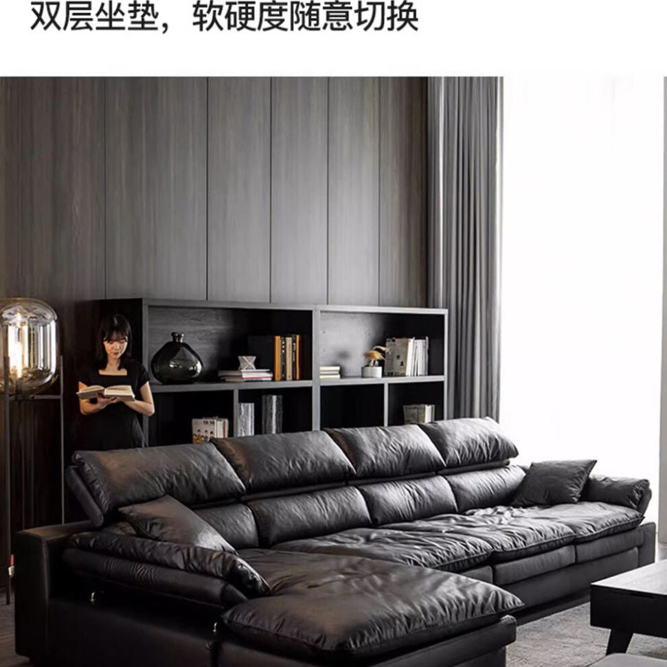 佛山家居意式极简高档免洗布沙发客厅简约现代贵妃转角真皮沙发