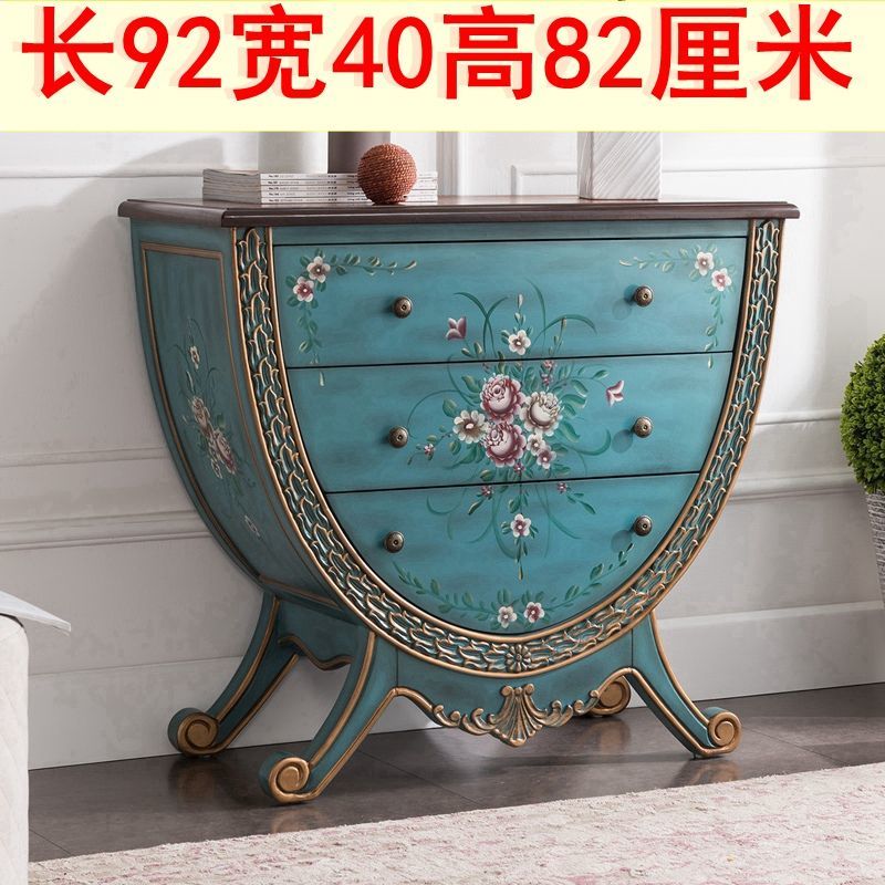 欧式玄关柜台美式斗柜彩绘实木装饰柜走廊柜复古收纳柜子家具整装