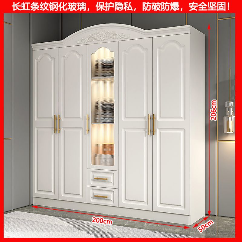 奶油风玻璃门衣柜家用卧室出租房经济型储物收纳柜子组装大衣橱