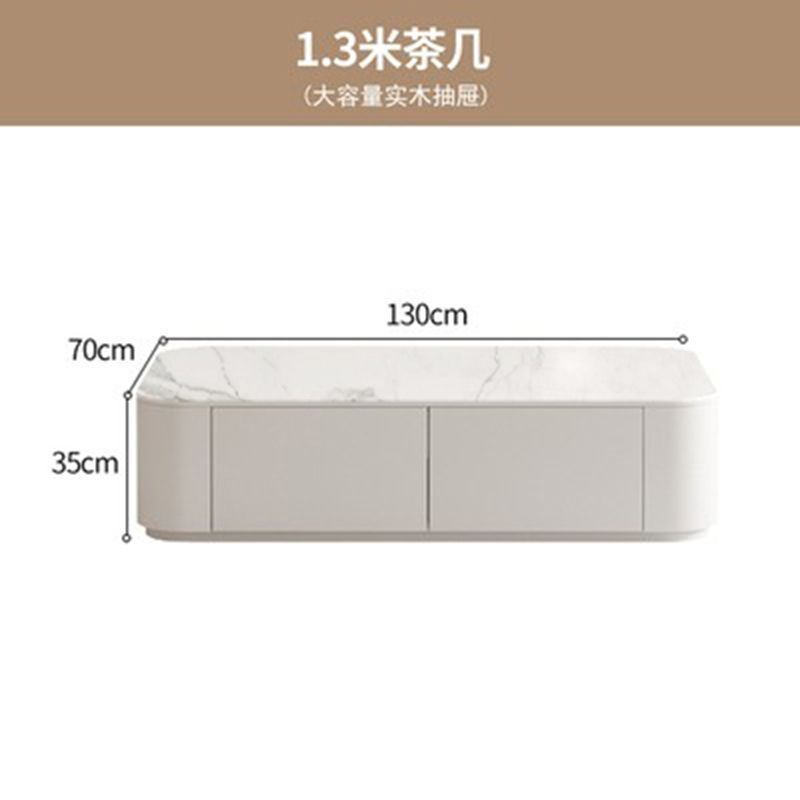 現代簡約電視櫃實木茶几組合小戶型奶油風白色巖板落地電視機櫃子