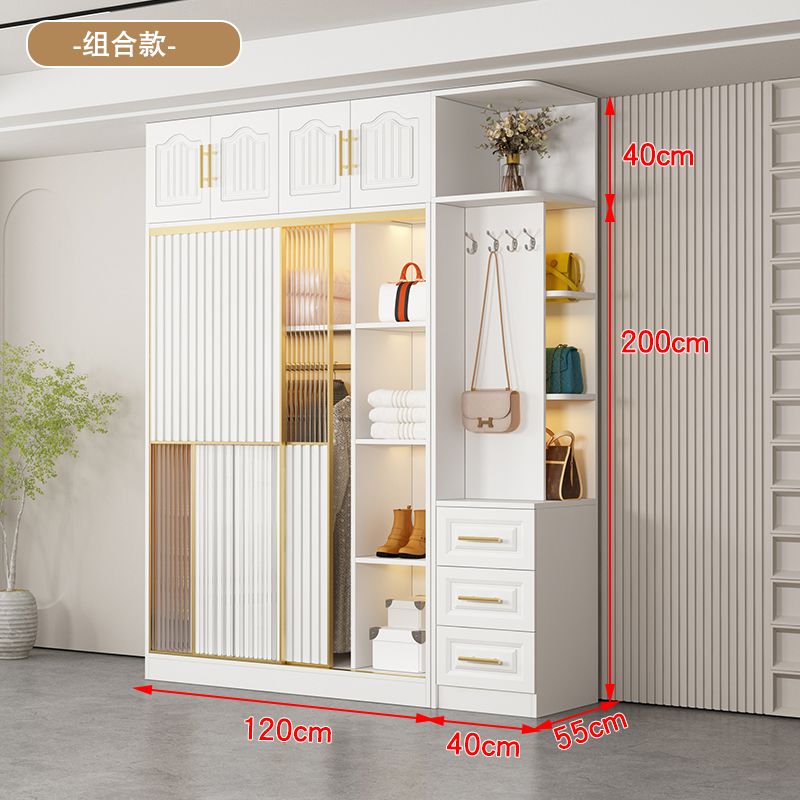 法式轻奢衣柜实木现代简约卧室家用玻璃门梳妆台组合衣橱组装衣柜