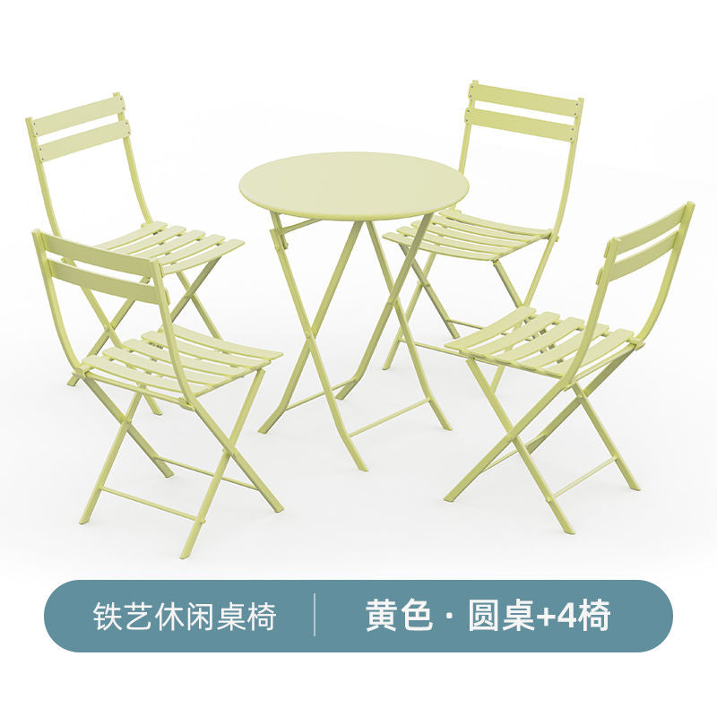 户外桌椅可折叠组合室内圆桌组合三件套露台户外折叠休闲铁艺桌子