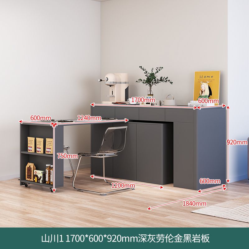 餐边柜餐桌一体靠墙现代简约轻奢茶吧岛台餐桌伸缩折叠储物柜定制