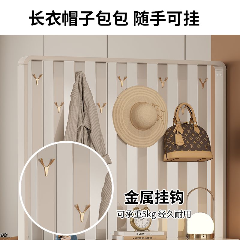 奶油风入户鞋柜家用门口带挂衣架一体简约现代客厅玄关隔断衣帽柜