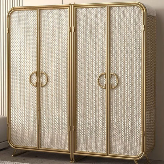 北欧现代简约环保铁艺衣柜挂式收纳家用卧室四开门整体组合大衣橱