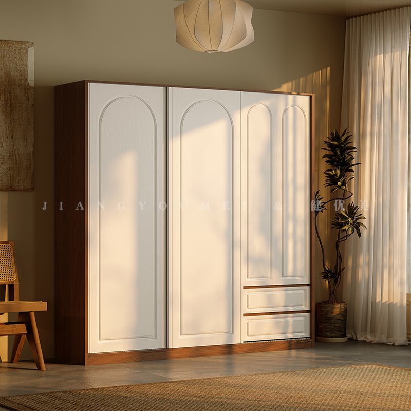 健优美ENF级实木欧松板推拉门衣柜家用卧室法式加厚爆款移门衣橱