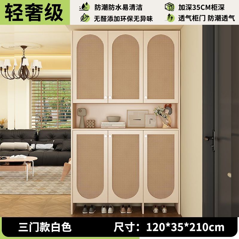 入户收纳鞋柜复古家用藤编门口透气隔断新款玄关靠墙储物落地鞋柜