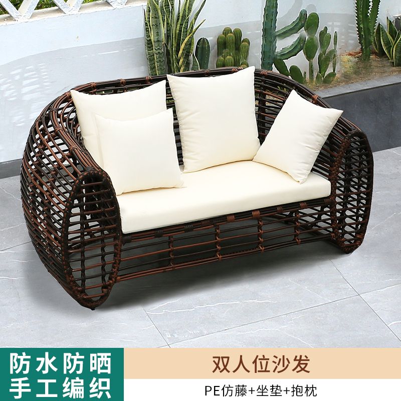 户外庭院别墅阳台简约现代粗藤沙发组合室外酒店会所防水防晒家具