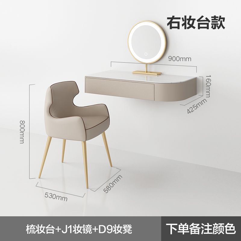 輕奢轉角梳妝檯書桌一體現代簡約ins風壁掛式懸空臥室鏡子化妝桌