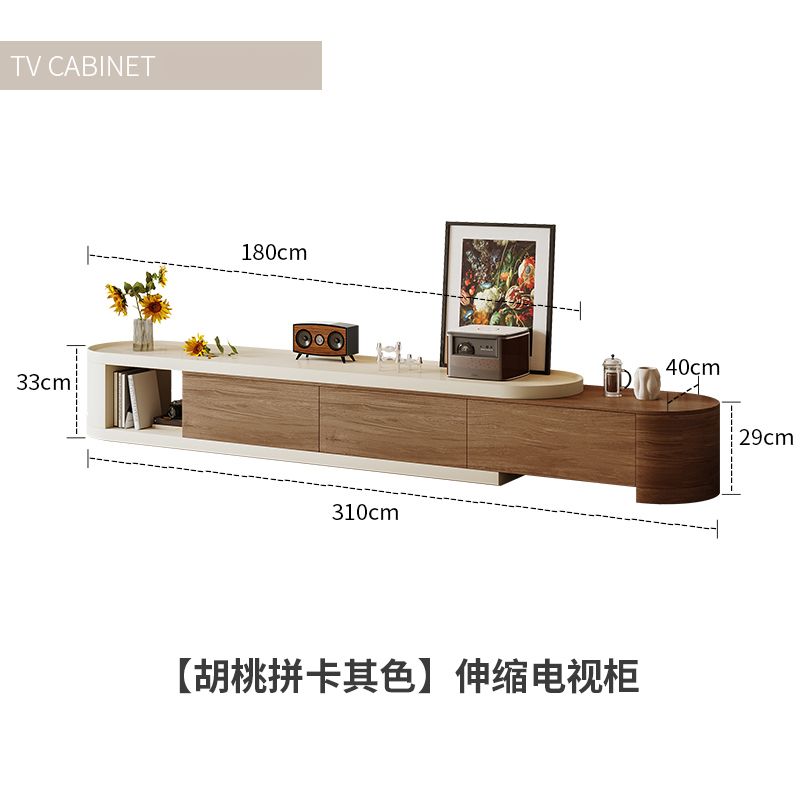 中古风胡桃木圆形茶几小圆桌电视柜组合茶几家用客厅小户型