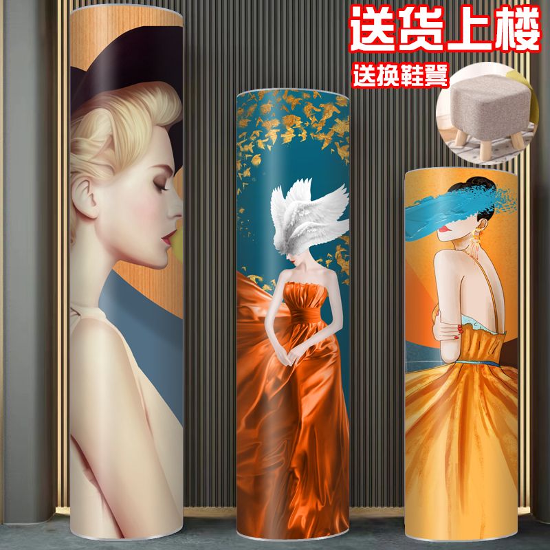 旋转鞋柜创意圆形简约多层圆柱形鞋架多功能储物柜大容量门厅柜(多種圖案款式聯繫客服看圖)