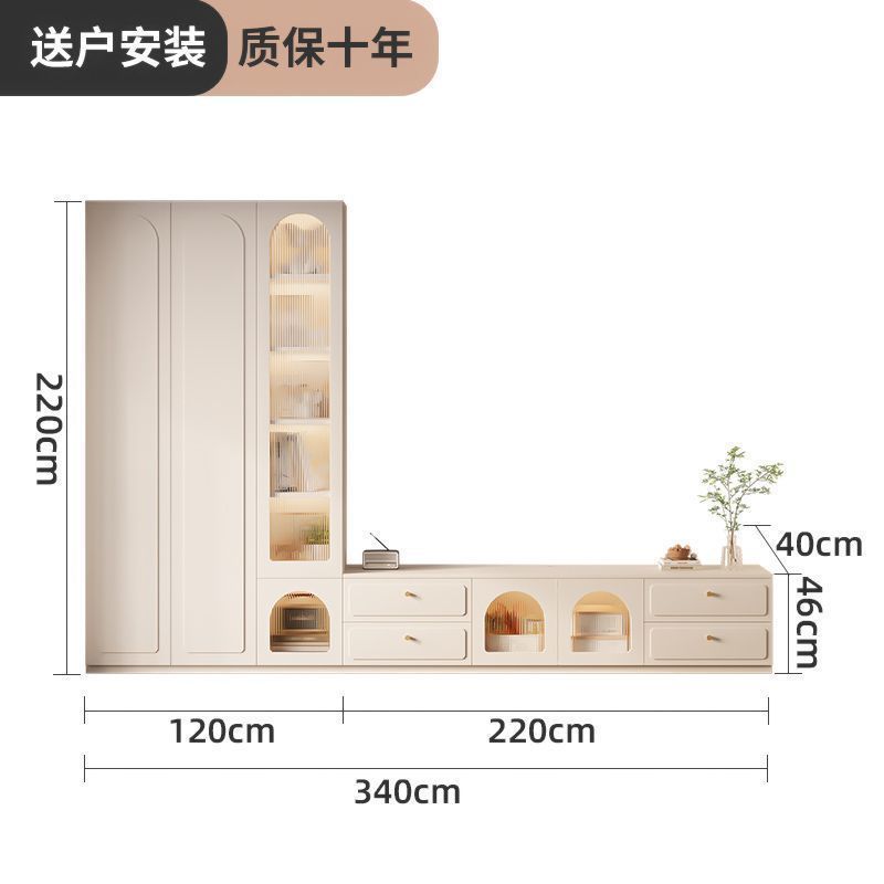 伊阳实木电视柜简约客厅家用收纳储物柜一体组合落地电视背景墙柜