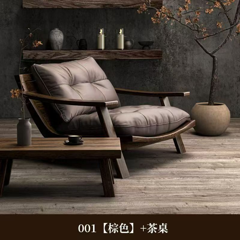 爆款中古北歐休閒躺椅真皮羽絨軟包椅網紅客廳設計師款茶椅書報椅