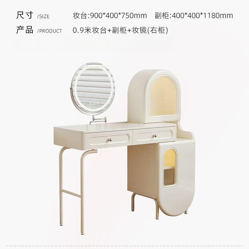 實木收納臥室梳妝檯奶油風化妝桌網紅ins高級簡約型小戶型白色櫃